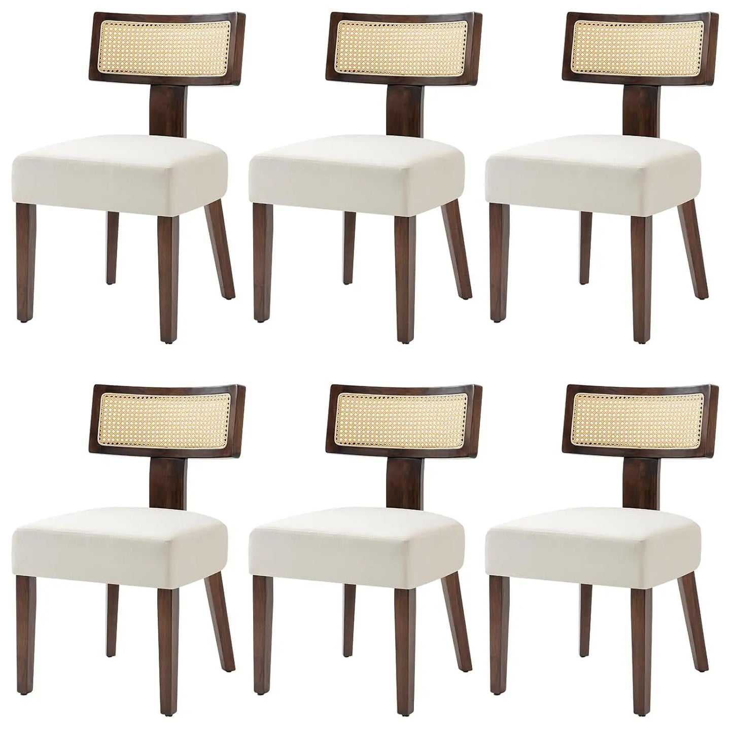 6 Fabric Upholstered Wood Kitchen Chairs Set