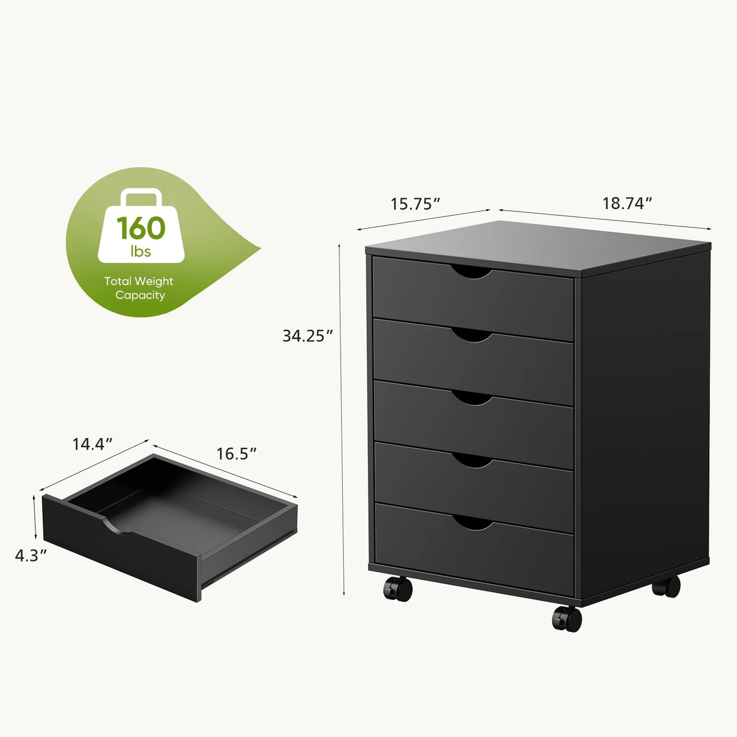 Wood Cabinet With 5 Drawers Waterproof Surface