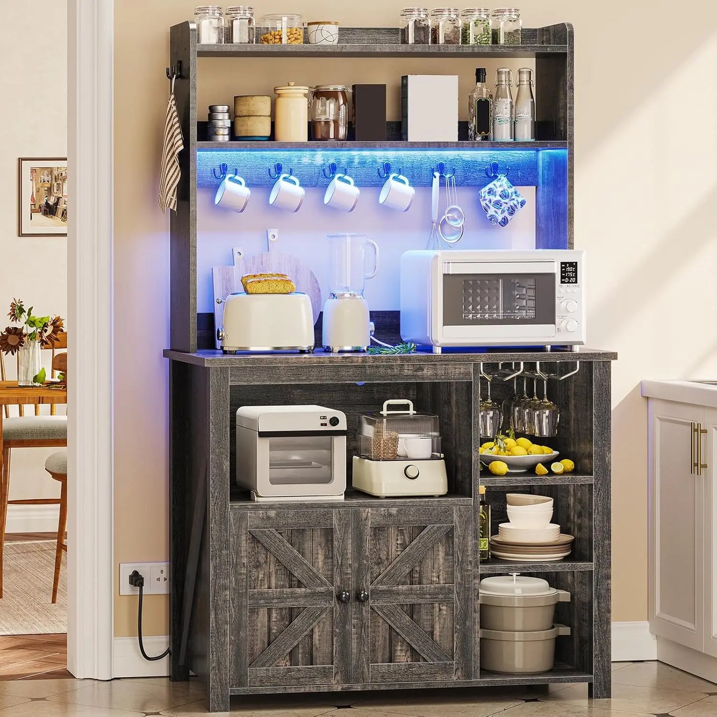 Bakers Rack with Power Outlet and Storage