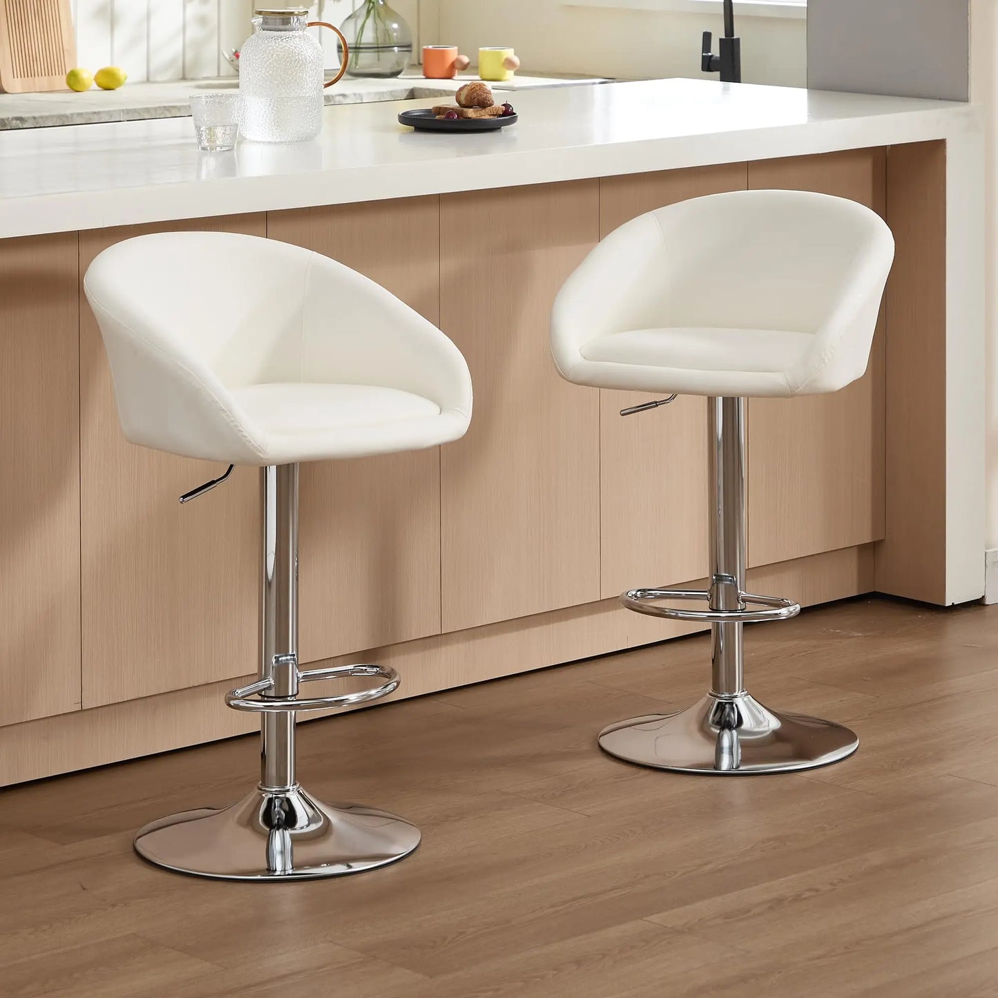 4 Modern PU Leather Swivel Barstools