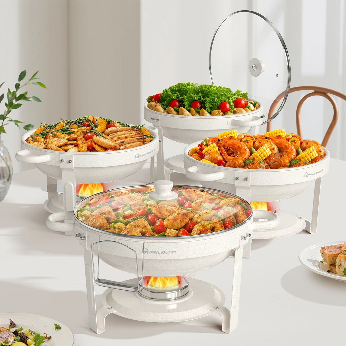 2/4Pack 5QT Fully Coated Round Chafing Dishes