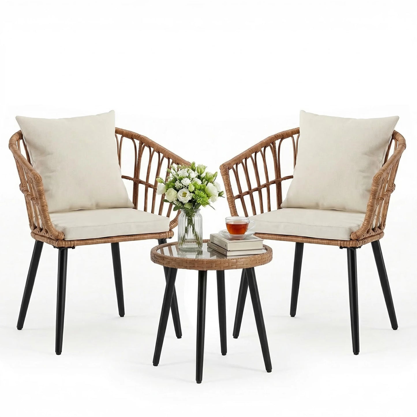 JHK 3 Pieces Wicker Patio Outdoor Chairs and Table