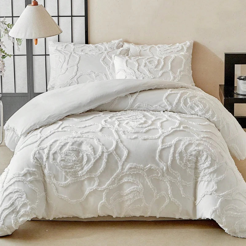 3D Rose Floral Tufted Duvet Set