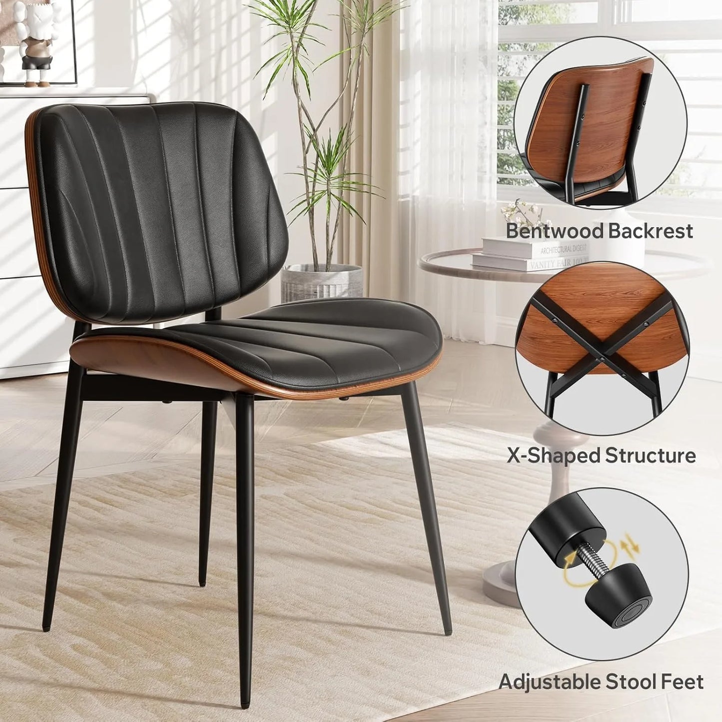 Dining Chairs Set of 2, Upholstered Faux Leather