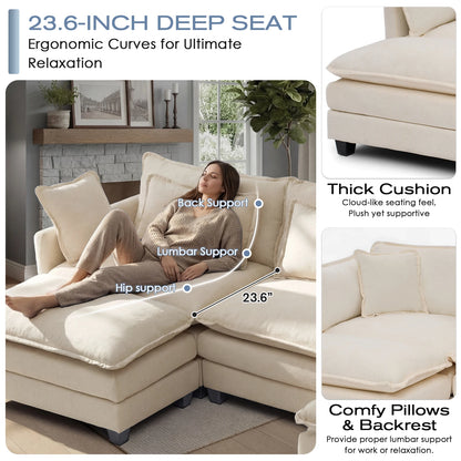 Sectional Sofa with Ottoman,  Deep Seat, Wood Frame