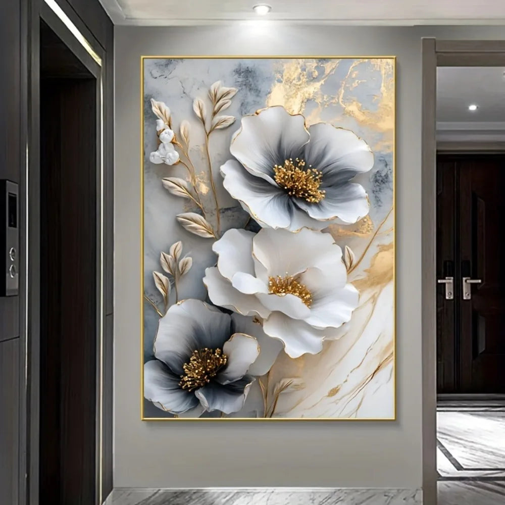 Canvas mural, framed 3D floral painting