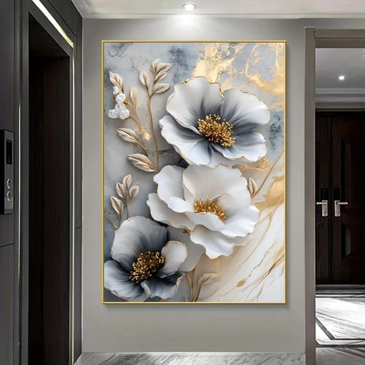 Canvas mural, framed 3D floral painting