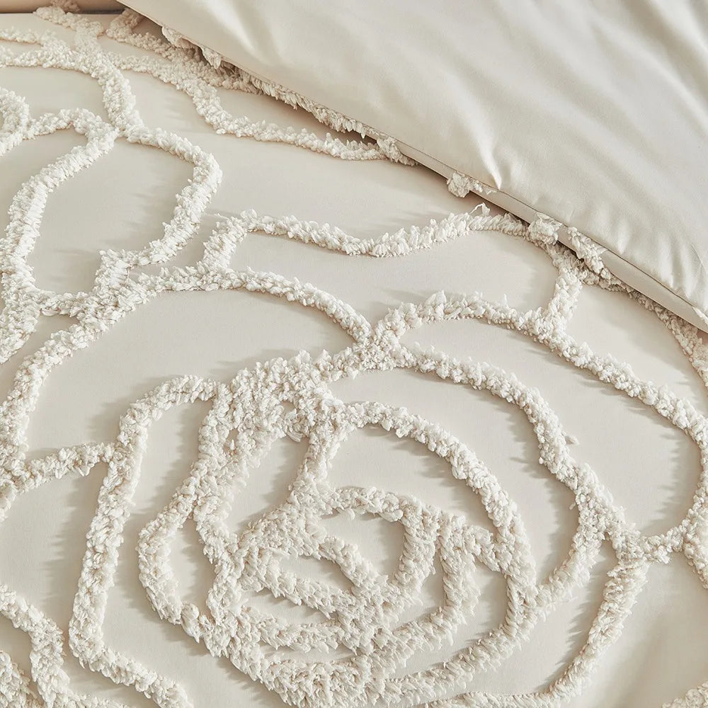 3D Rose Floral Tufted Duvet Set