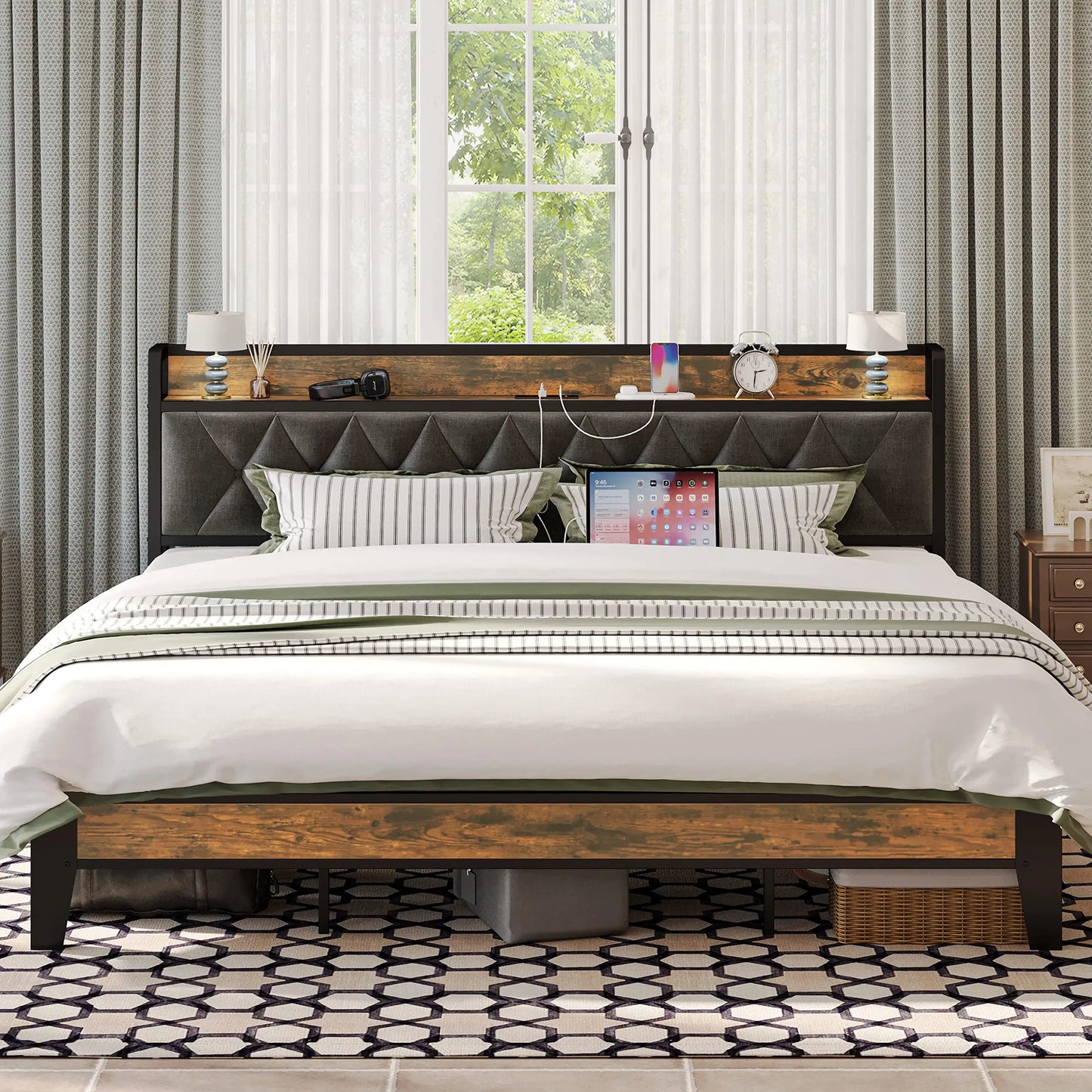 Twin/TwinXL/Full/Queen/King/CaliforniaKing Bed Frames, Storage Headboard