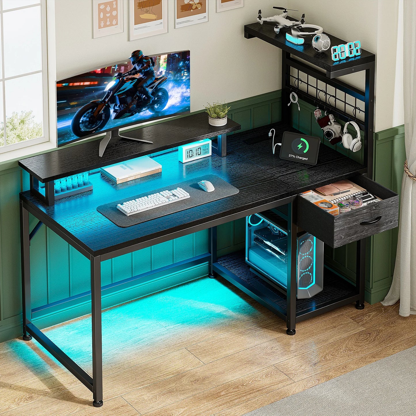 40"Gaming Computer Desk with Power Outlets