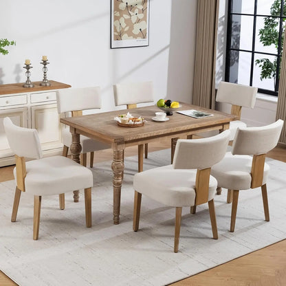 6 Fabric Upholstered Wood Kitchen Chairs Set