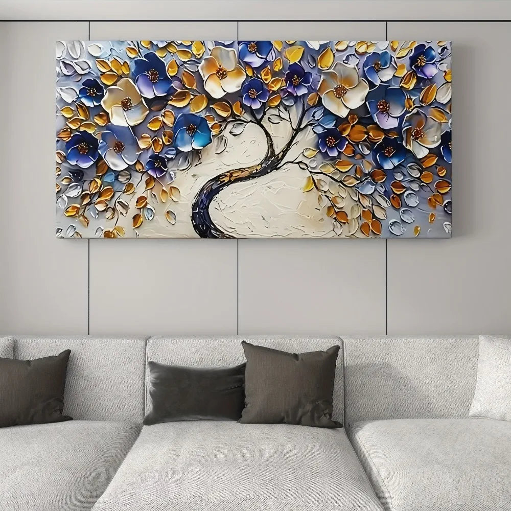 Floral tree canvas art, textured mural, wood frame