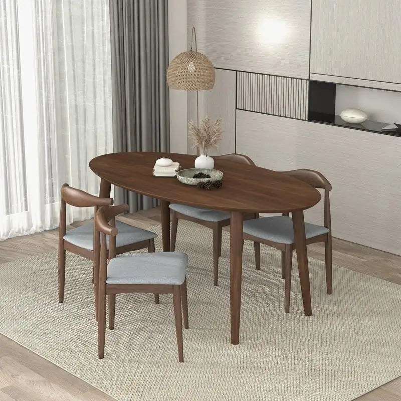 Walnut Oval Dining Table with 4 Chairs Set