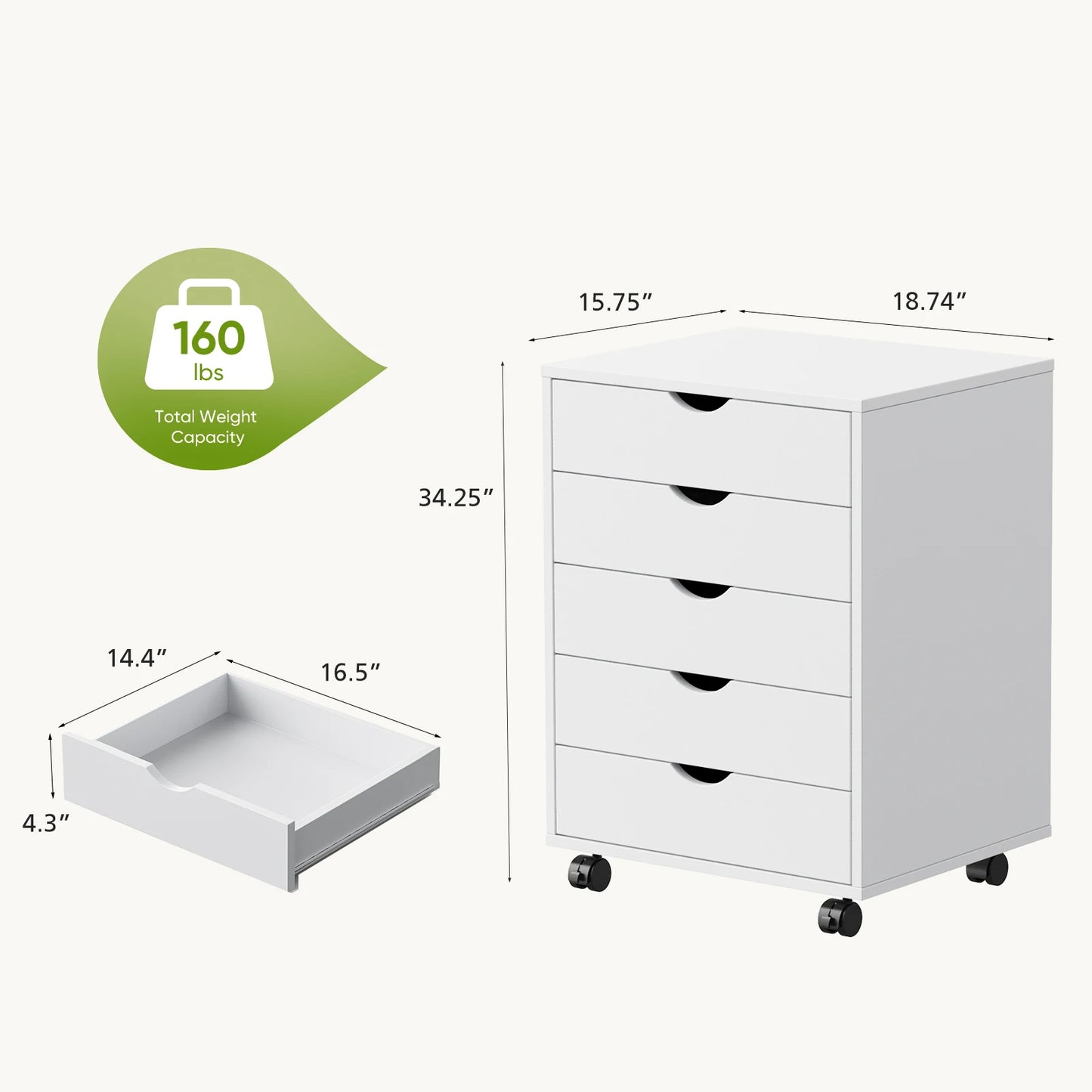 Wood Cabinet With 5 Drawers Waterproof Surface