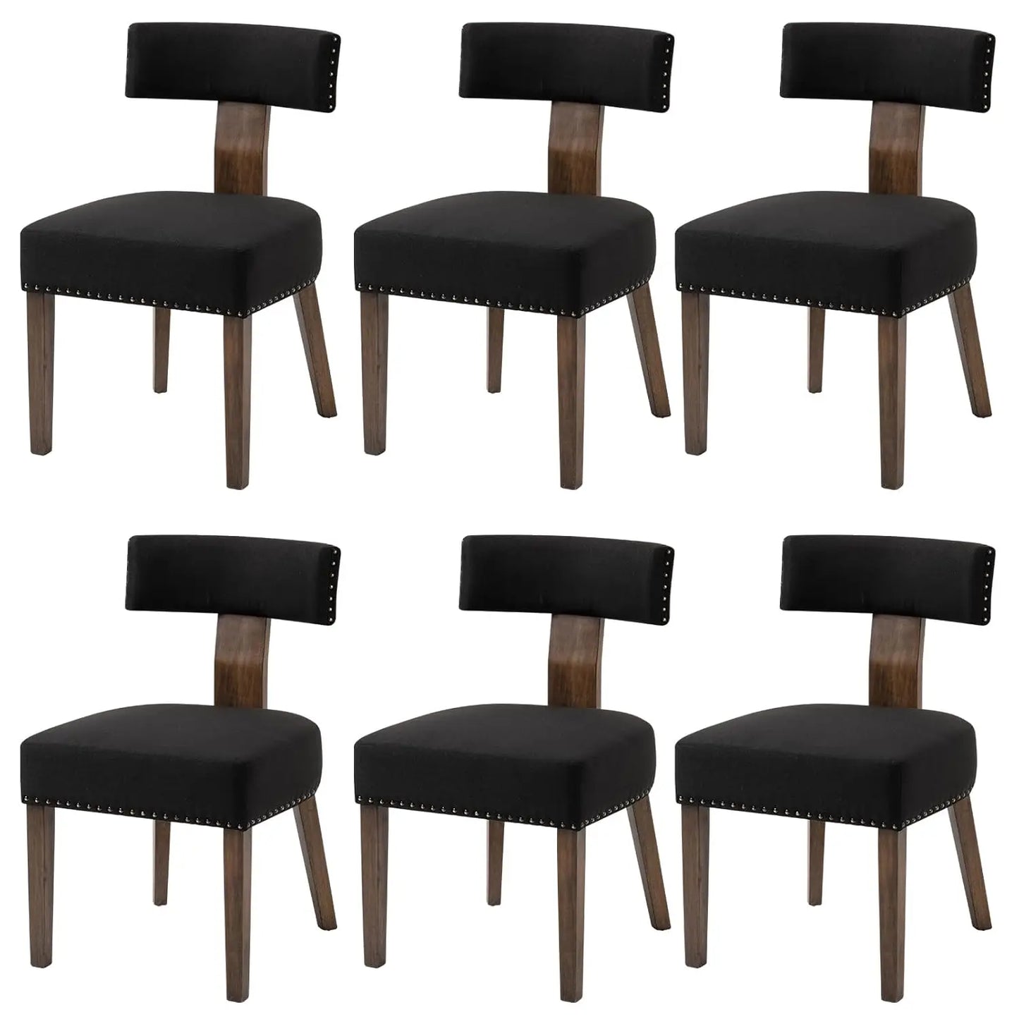 6 Fabric Upholstered Wood Kitchen Chairs Set