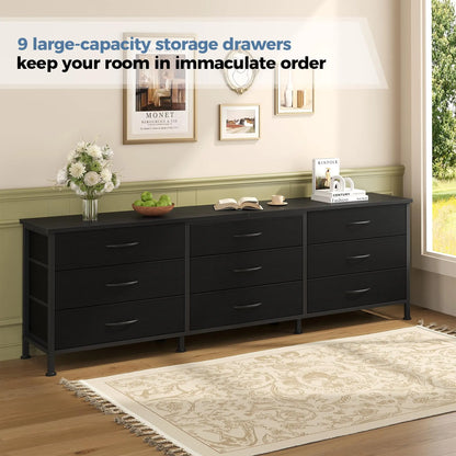 Cabinet With 9 Fabric Drawers Long Entertainment Center