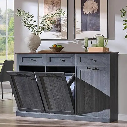20Gal Farmhouse Trash Can & Laundry Hamper Cabinet