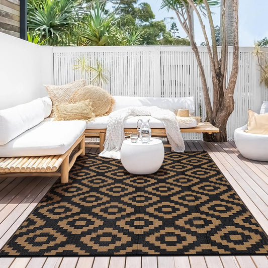Outdoor Plastic Straw Rug, Waterproof, Reversible