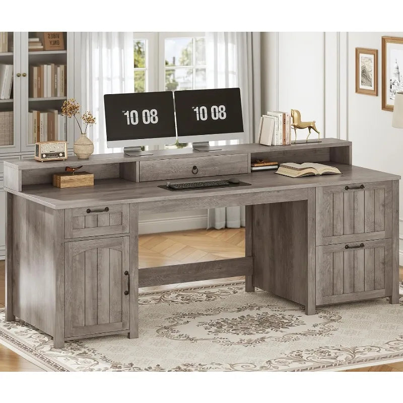 Executive Wood Computer Desk With Drawers And Storage