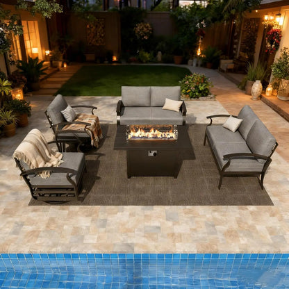 Aluminum Patio Furniture Set with Fire Pit Table