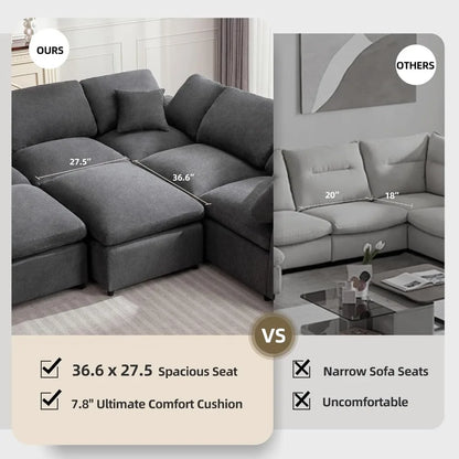 Oversized Sectional Sofa with Movable Ottoman 7 Seater