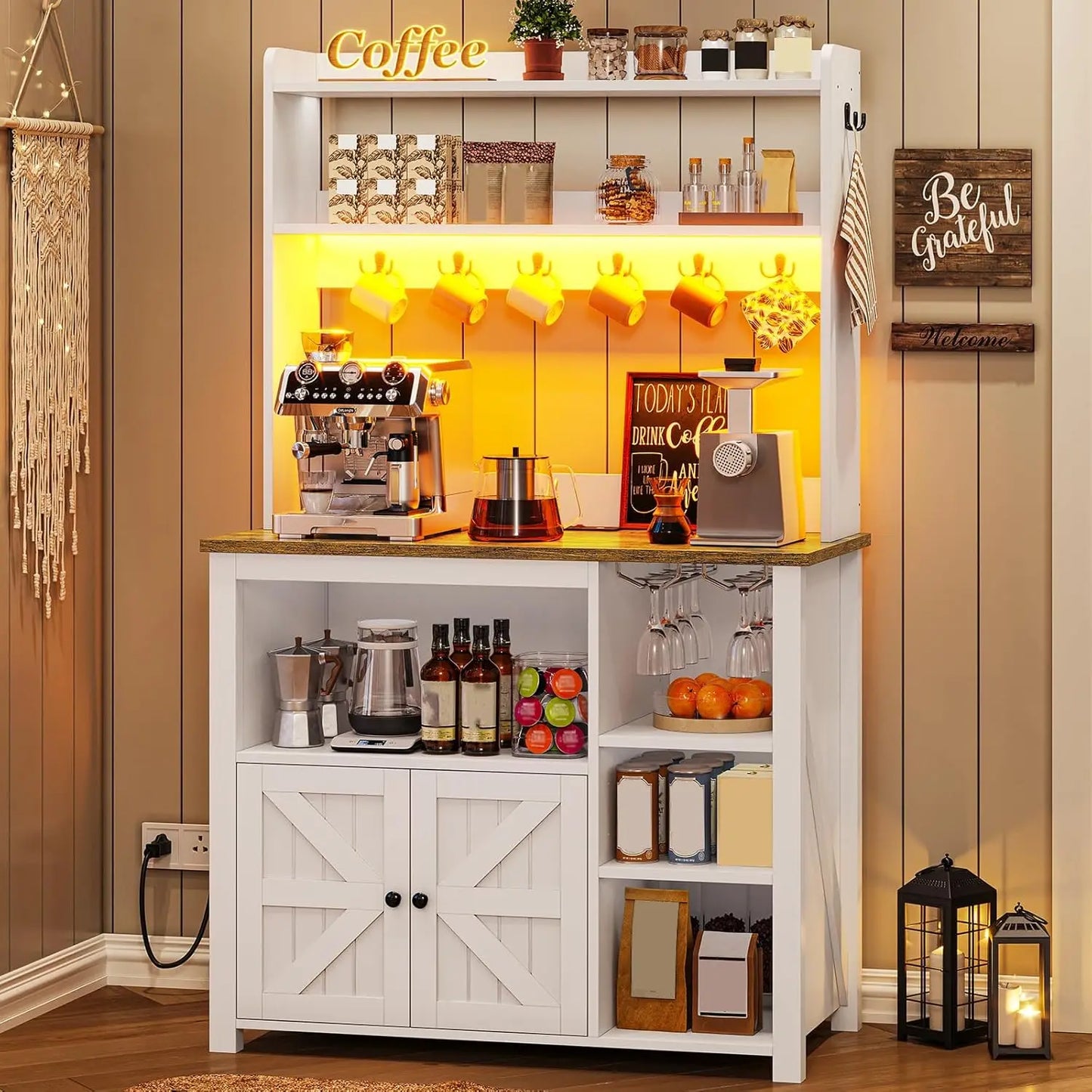 Bakers Rack with Power Outlet and Storage