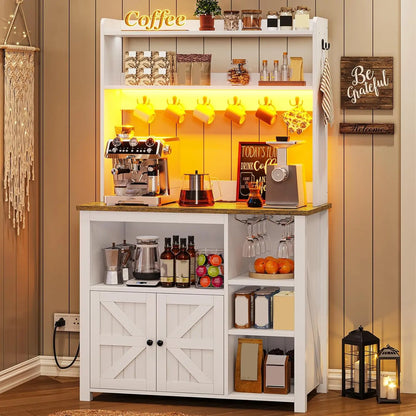 Bakers Rack with Power Outlet and Storage