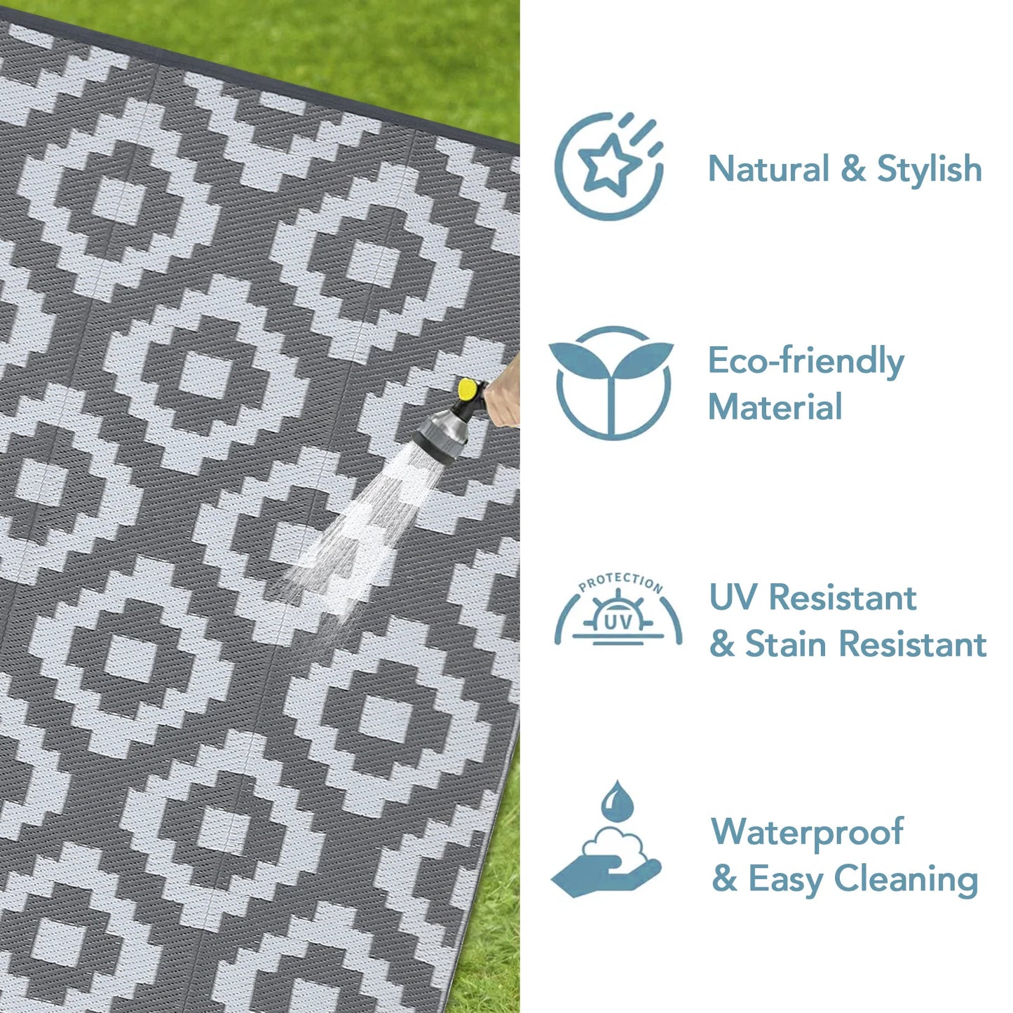 Outdoor Plastic Straw Rug, Waterproof, Reversible