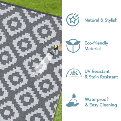 Outdoor Plastic Straw Rug, Waterproof, Reversible