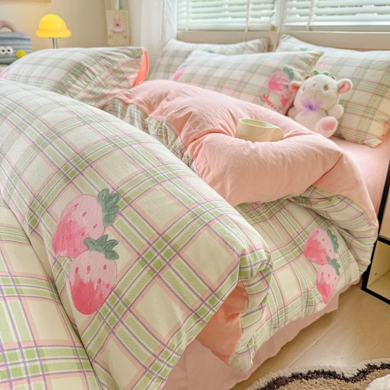 3pcs Duvet Cover Set Cartoon Strawberry Print