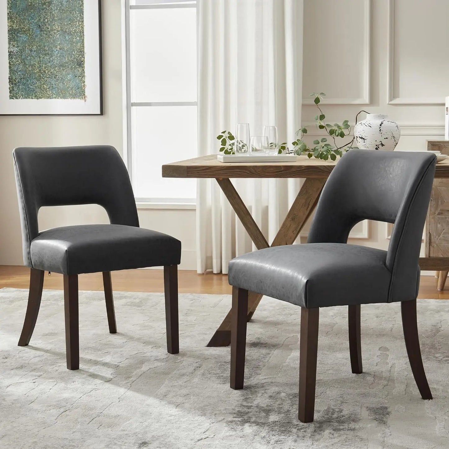 2 Faux Leather Upholstered Dining Room Chairs
