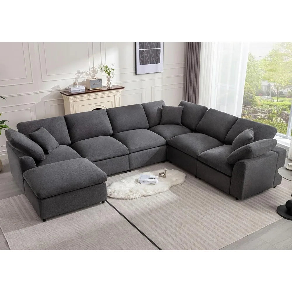 Oversized Sectional Sofa with Movable Ottoman 7 Seater