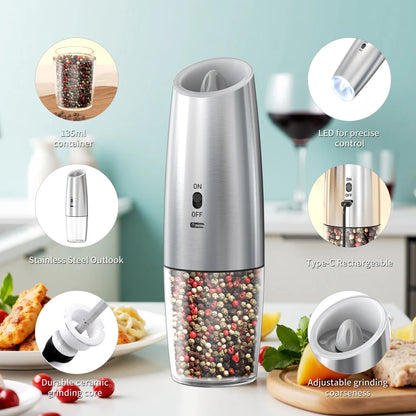 Rechargeable Electric Gravity Salt & Pepper Grinder