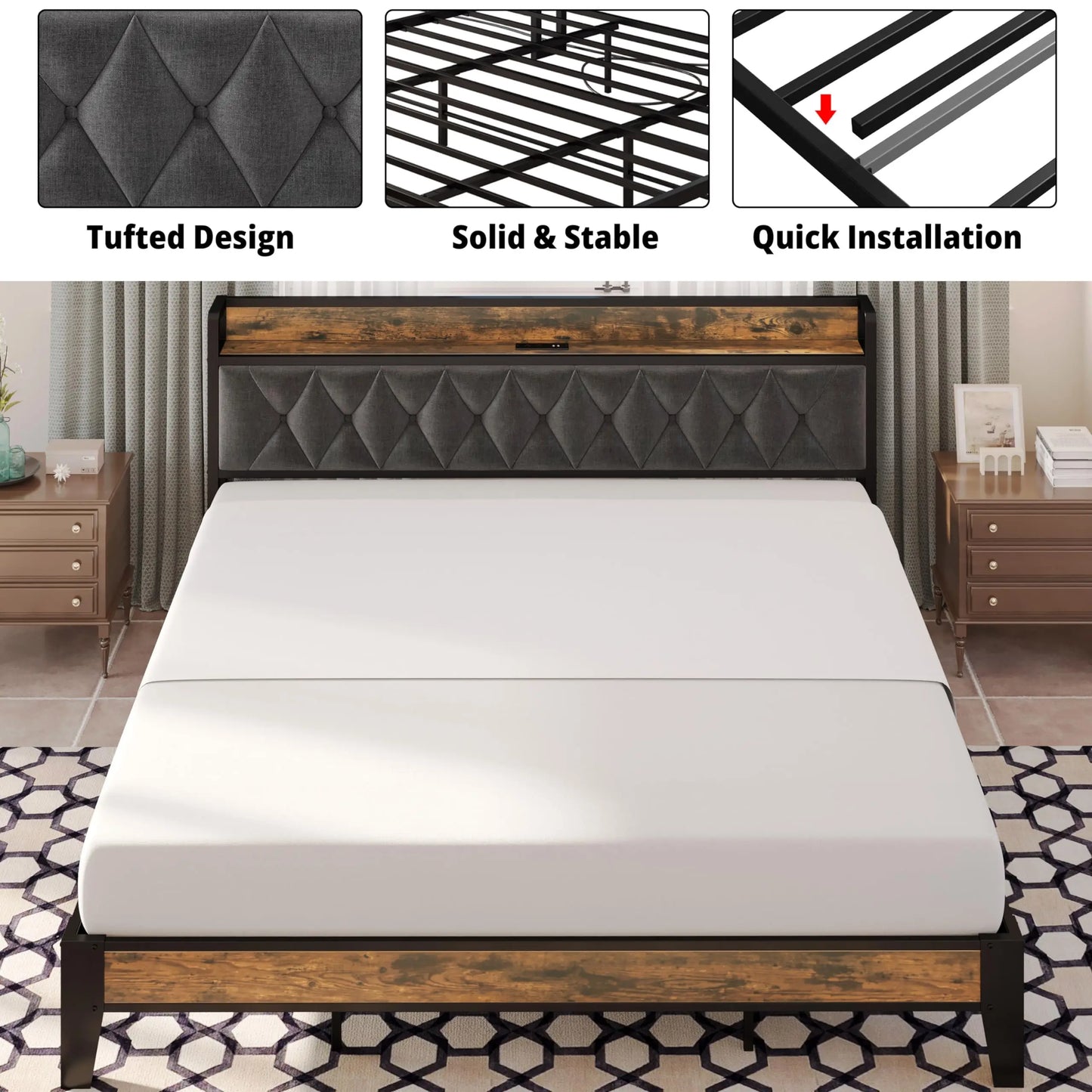 Twin/TwinXL/Full/Queen/King/CaliforniaKing Bed Frames, Storage Headboard