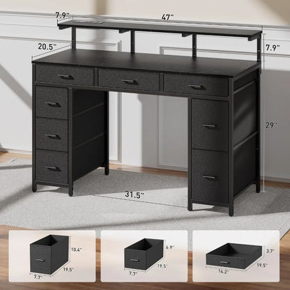 47 inch Computer Desk with 8 Storage Drawers