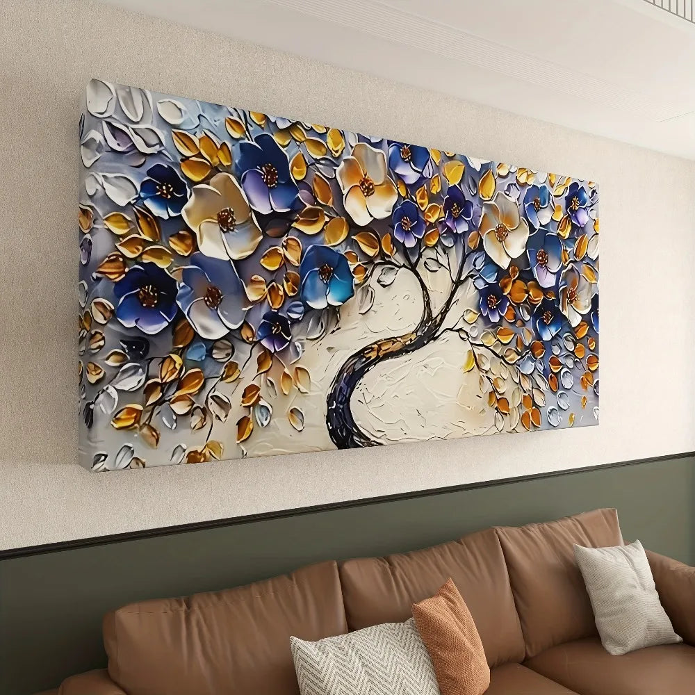 Floral tree canvas art, textured mural, wood frame