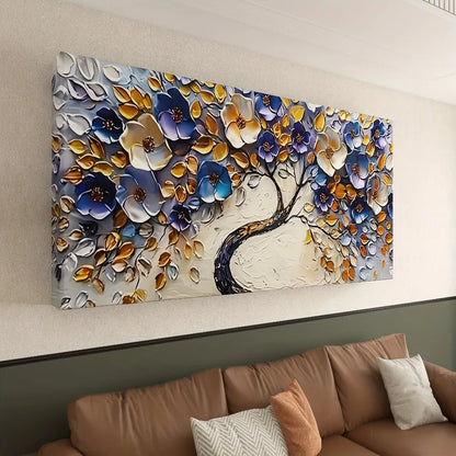 Floral tree canvas art, textured mural, wood frame