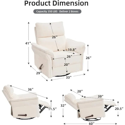 Oversized Chair, 360° Swivel Rocker Recliner