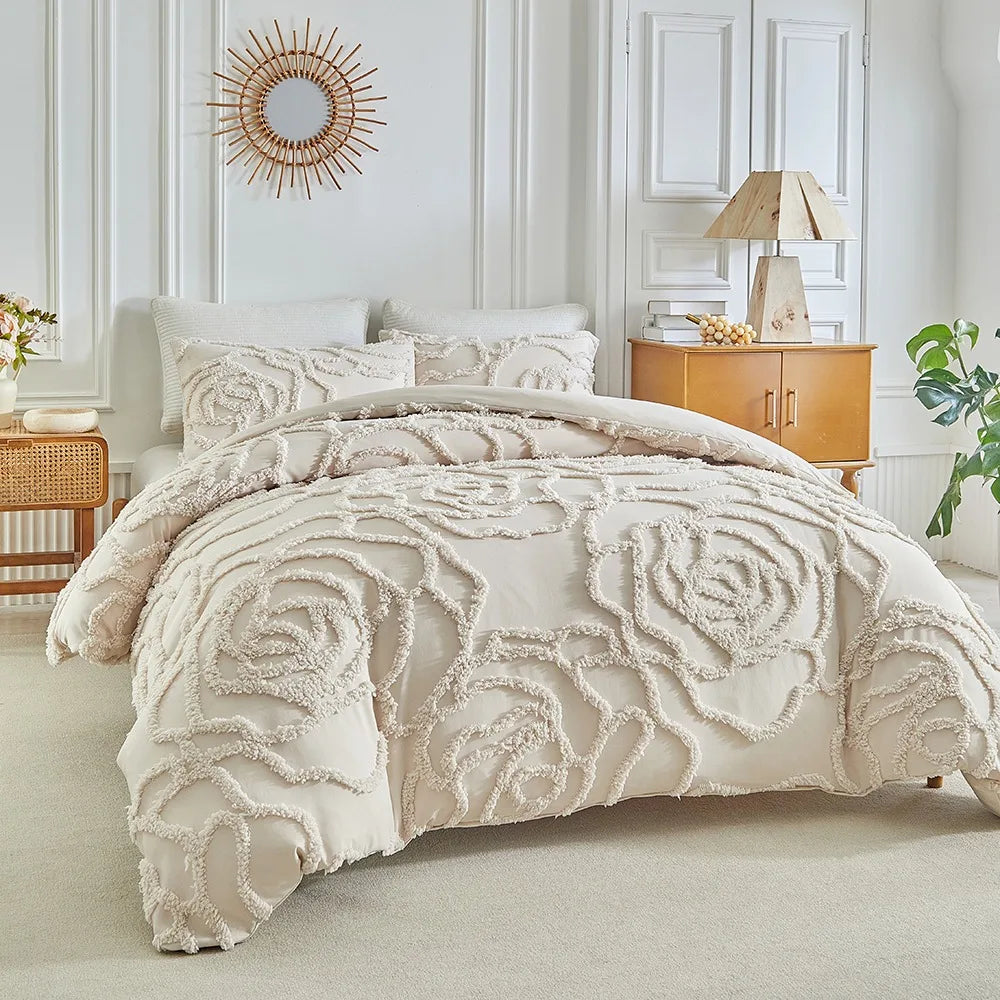 3D Rose Floral Tufted Duvet Set