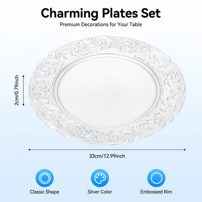 100 Pcs Silver Round Reusable Charger Plates