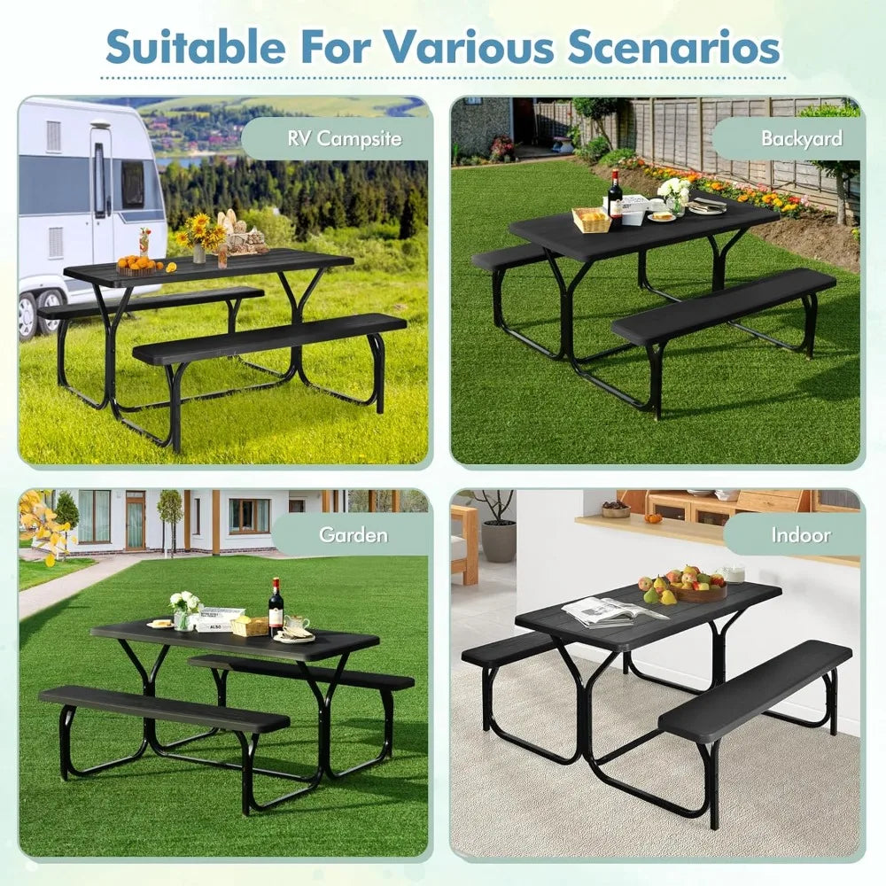 Picnic Resin Dining Table & 2 Benches Set