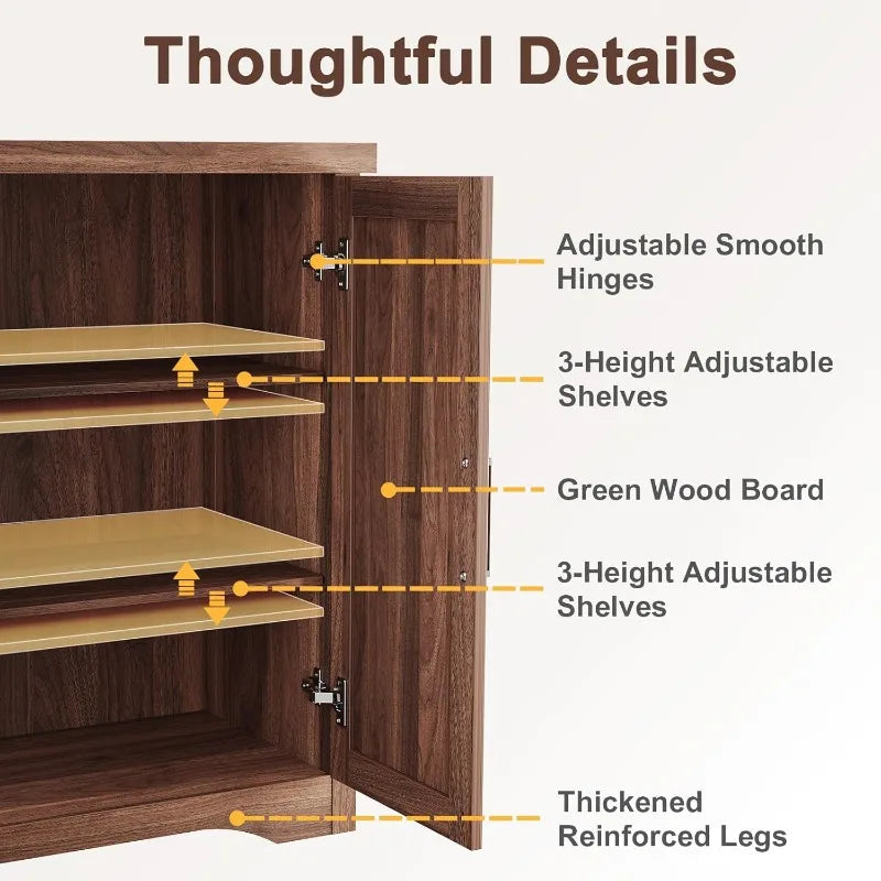 Fluted Buffet Cabinet with Storage Accent Sideboard