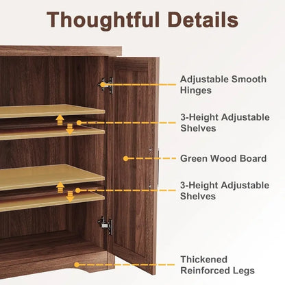 Fluted Buffet Cabinet with Storage Accent Sideboard