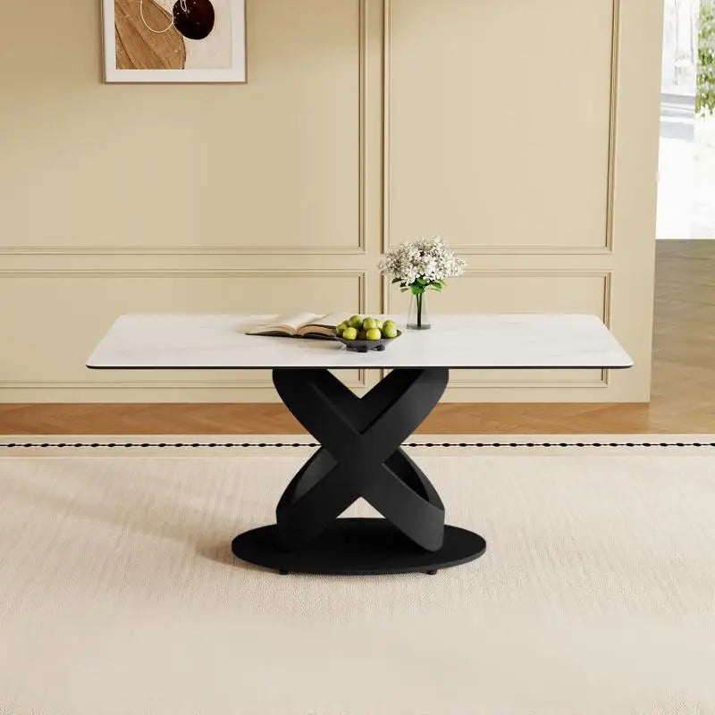 Dining Table with Stone Top and Steel Base