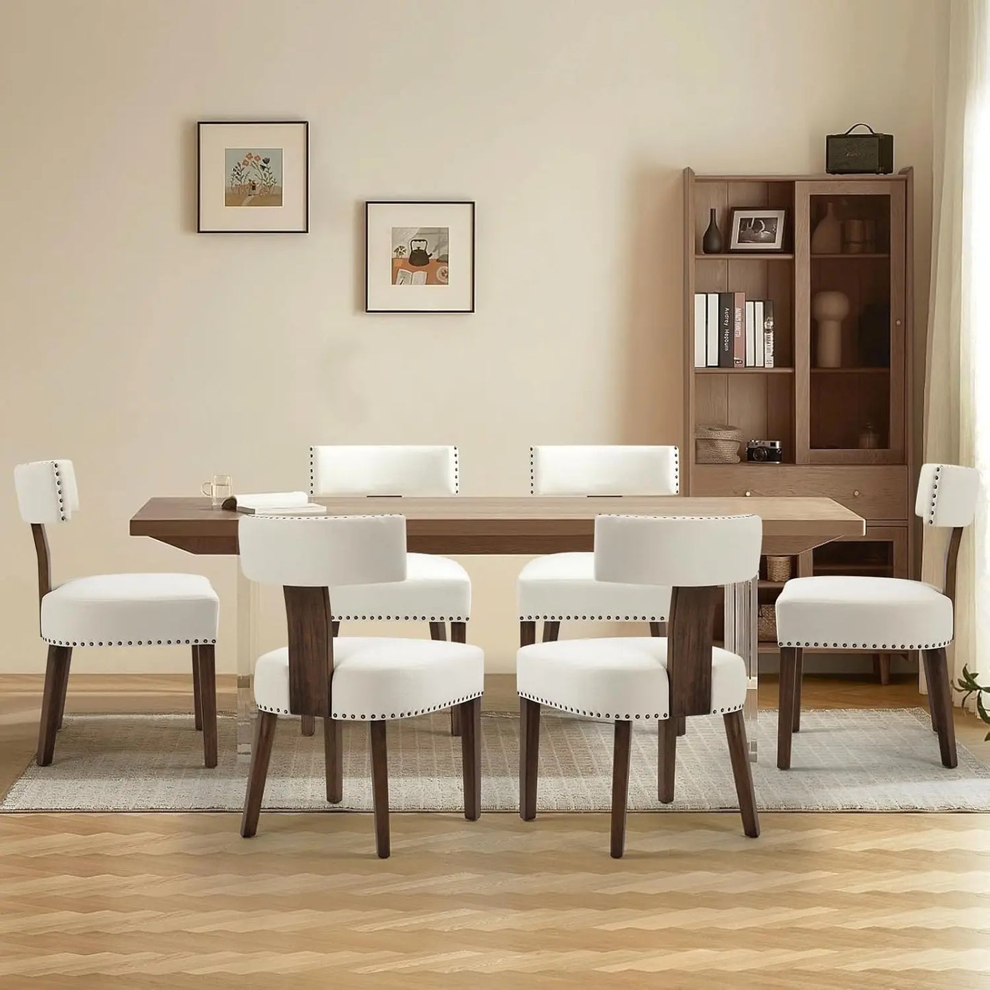 6 Fabric Upholstered Wood Kitchen Chairs Set