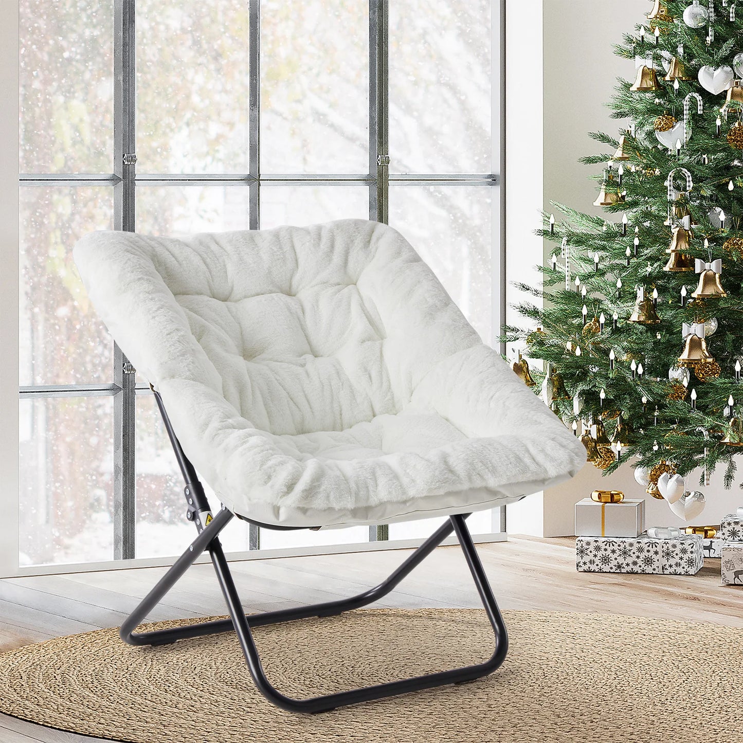 Cozy Saucer Folding Chairs Soft Faux Fur