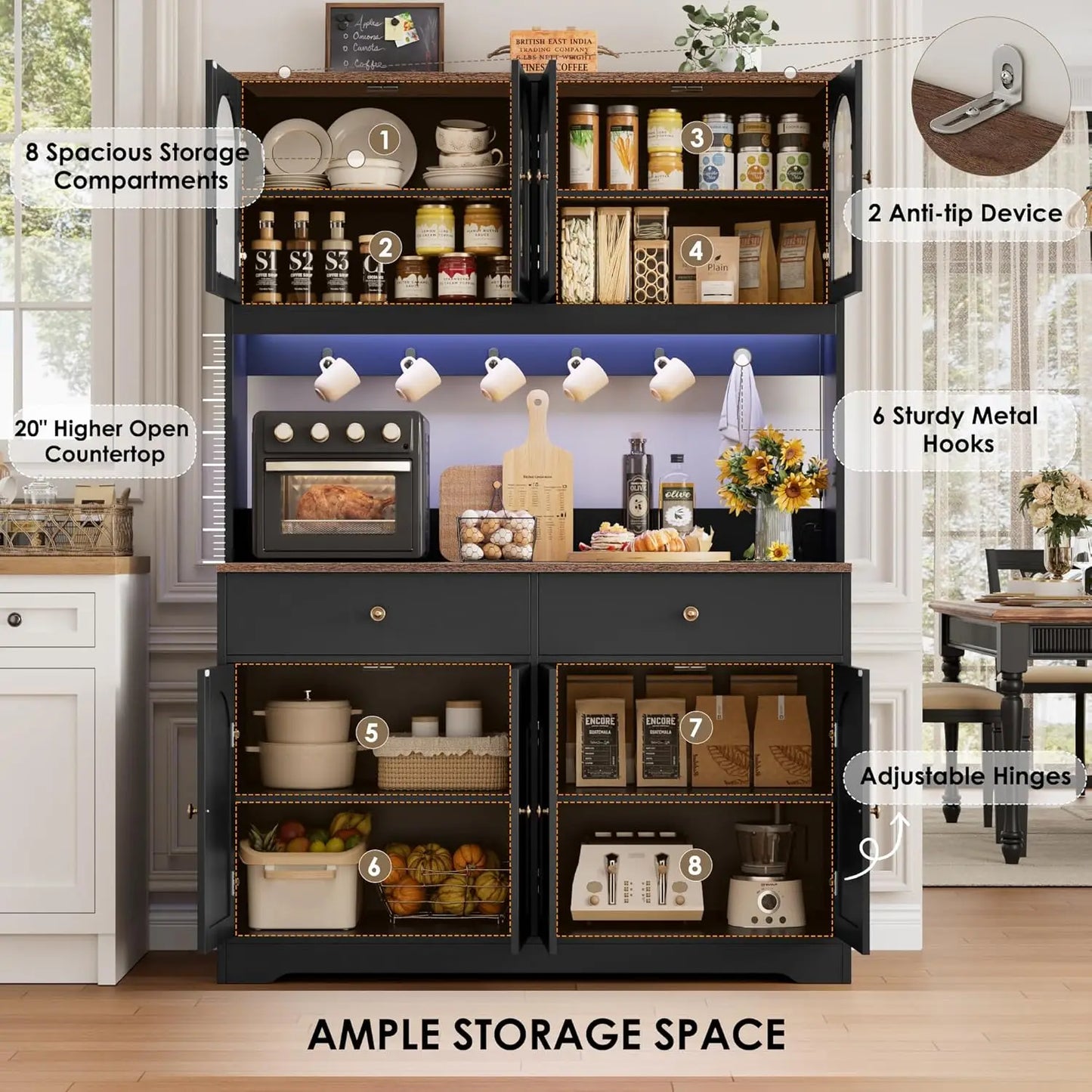 Kitchen Pantry Cabinet with Power Outlet