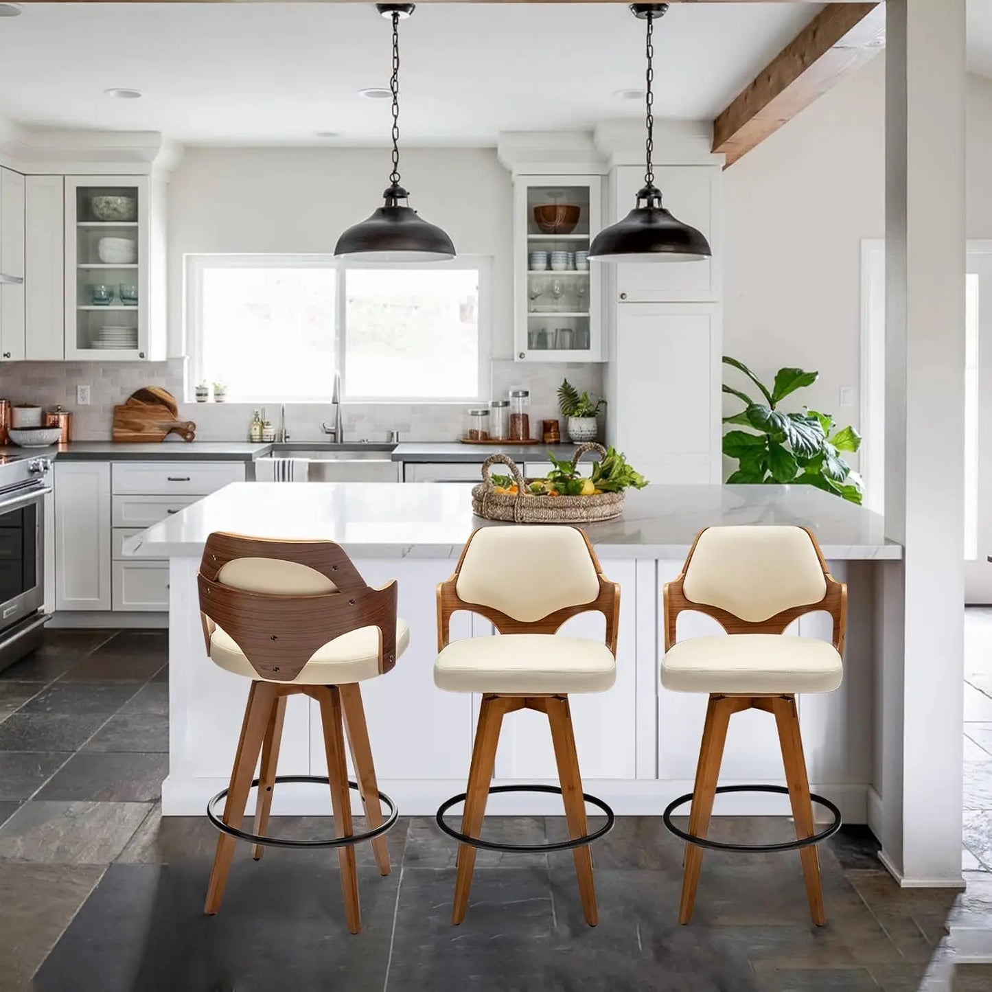 Swivel Upholstered Bar Stools Set of 2