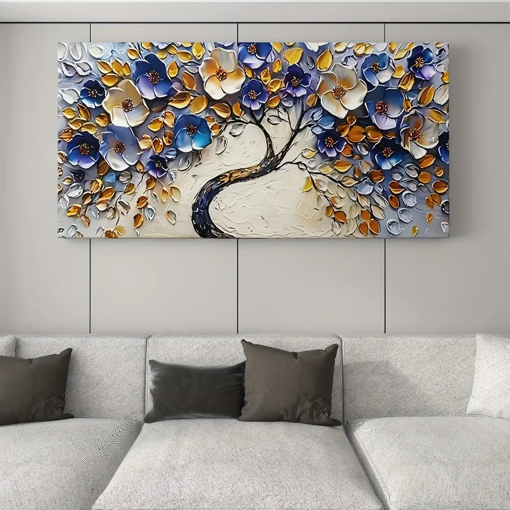 Floral tree canvas art, textured mural, wood frame