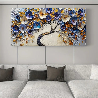 Floral tree canvas art, textured mural, wood frame